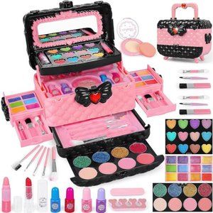 54 Pcs Kids Makeup Kit for Girls,  Washable Cosmetic Set Toys with Mirror (Pink)